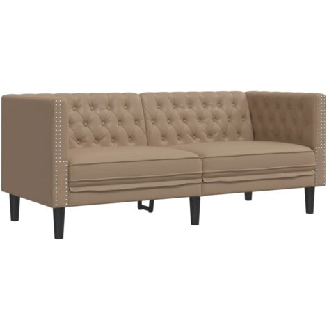 Sofá Chesterfield de 2 plazas cuero artificial marrón capuchino vidaXL