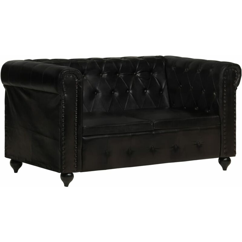 

Sofá Chesterfield de 2 plazas cuero auténtico negro