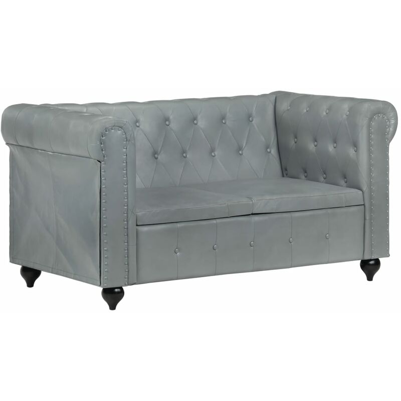 

vidaXL Sofá Chesterfield de 2 Plazas Cuero Auténtico Gris - Gris