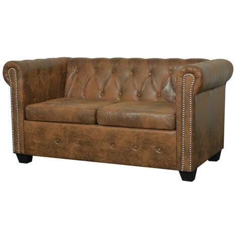 Sofá Chesterfield de 2 plazas cuero sintético marrón vidaXL