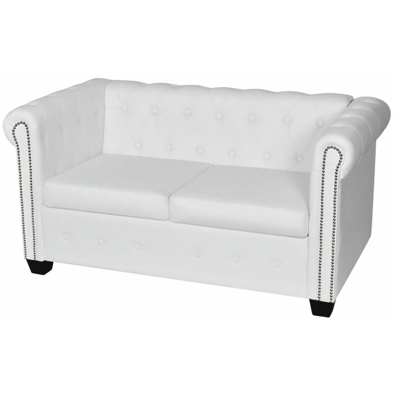 

Sofá Chesterfield de 2 plazas de cuero artificial blanco