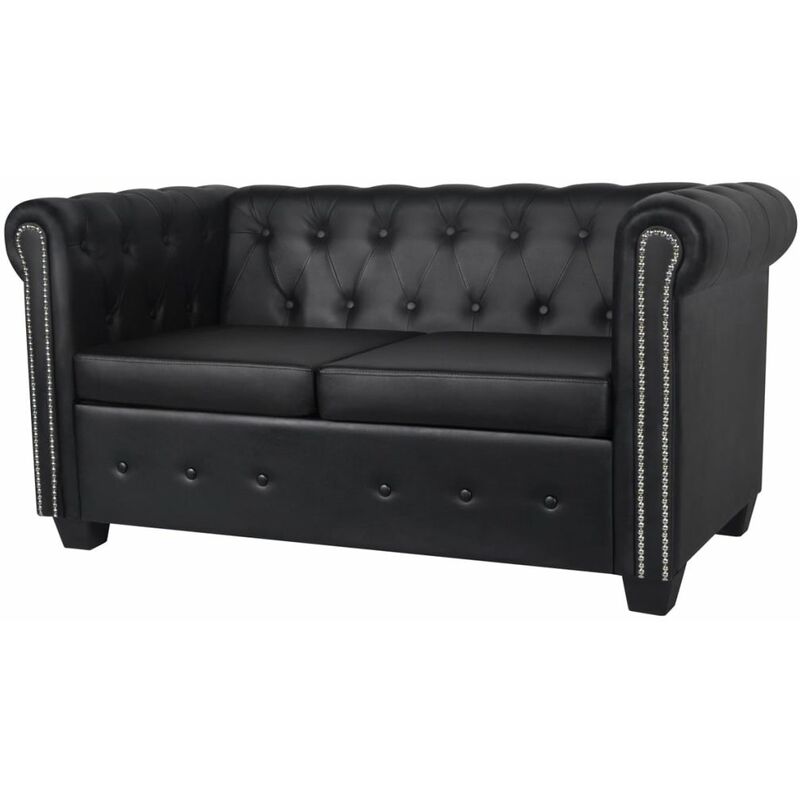 

Sofá Chesterfield de 2 plazas de cuero artificial negro