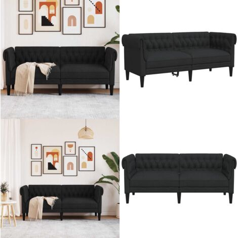 Sofá Chesterfield de 2 plazas tela negro - Sofá de 2 plazas - Sofá negro