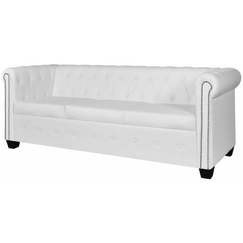 

Sofa Chesterfield de 3 plazas de cuero artificial blanco