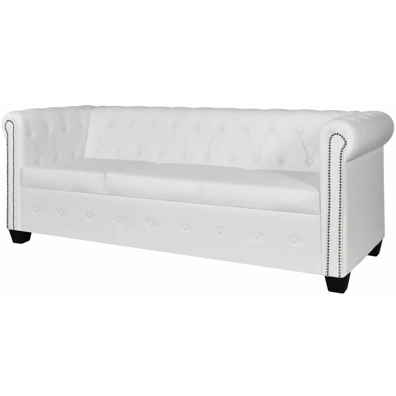 

Sofá Chesterfield de 3 plazas de cuero artificial blanco