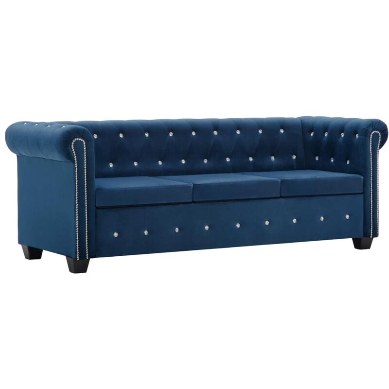 

Sofá chesterfield de 3 plazas de terciopelo 199x75x72 cm azul