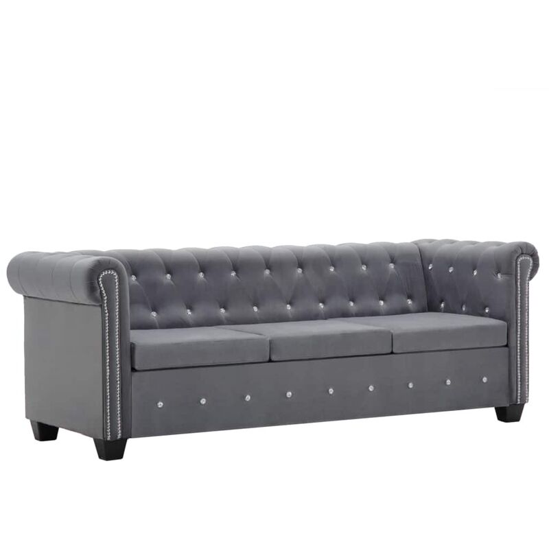 

Sofá chesterfield de 3 plazas de terciopelo 199x75x72 cm gris