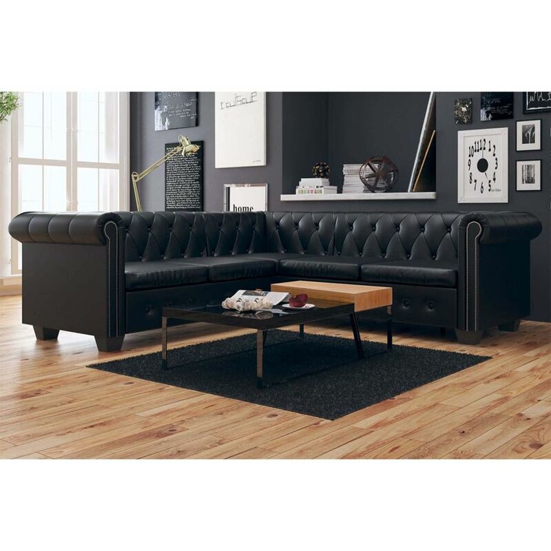 

Sofá Chesterfield de esquina 5 plazas de cuero artificial negro