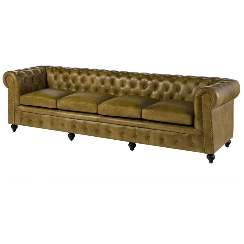 Massivmoebel24 Sofa 4-sitzer Echtleder 274x82x75 Grün Chesterfield 304