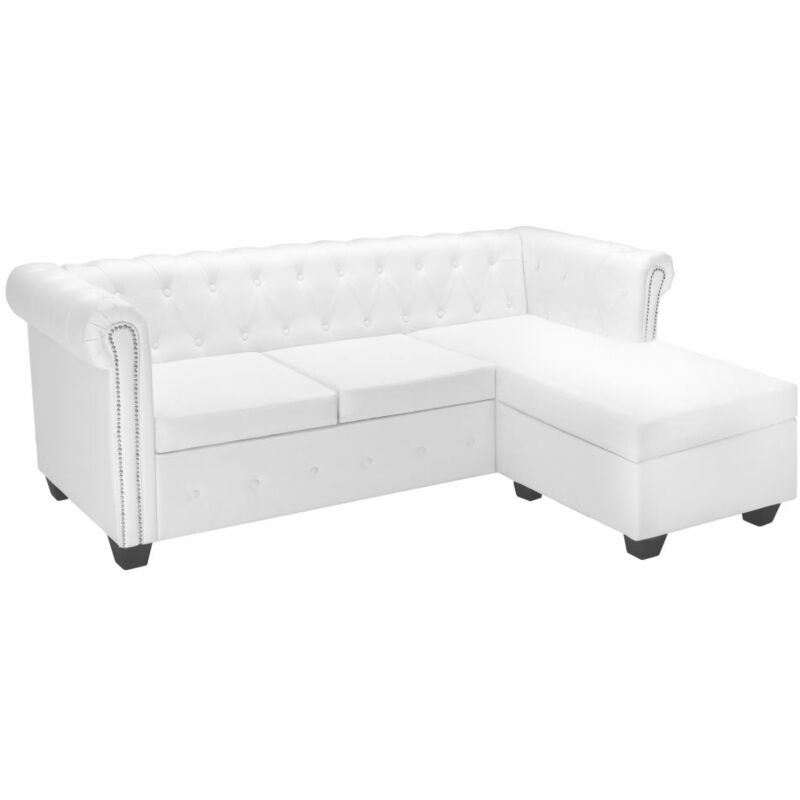 

Sofá Chesterfield en forma L cuero artificial blanco