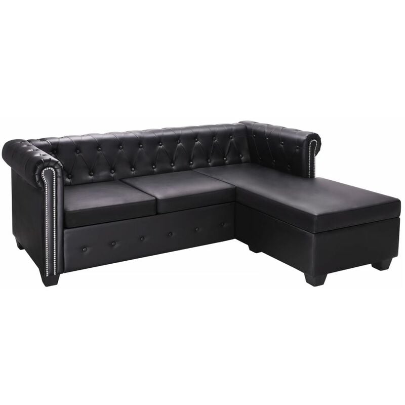 

Sofa Chesterfield en forma L cuero artificial negro
