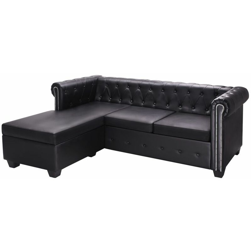 

Sofá Chesterfield en forma L cuero artificial negro