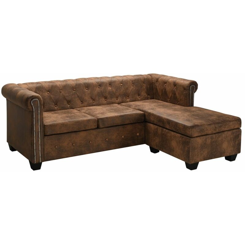 

Sofa Chesterfield en forma L de piel artificial de ante marron