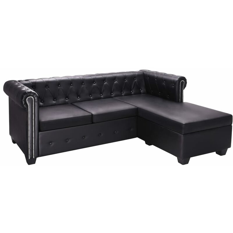 

vidaXL Sofá Chesterfield en Forma L Cuero Artificial Negro - Negro