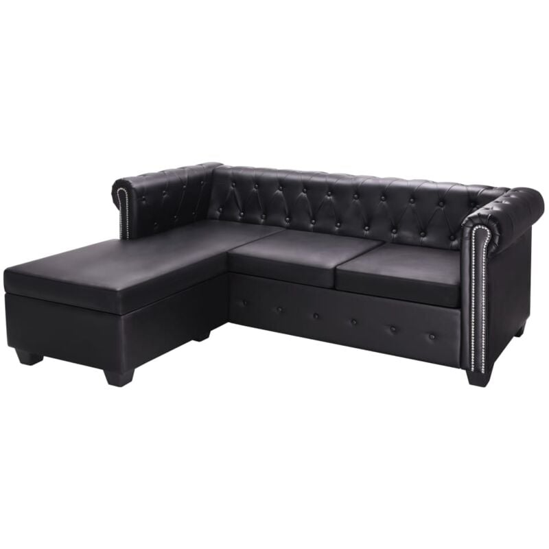 

Sofá Chesterfield en Forma L Cuero Artificial Negro - Negro - Vidaxl