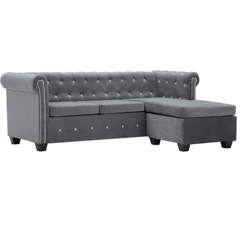 

Sofá chesterfield forma de L de terciopelo 199x142x72 cm gris