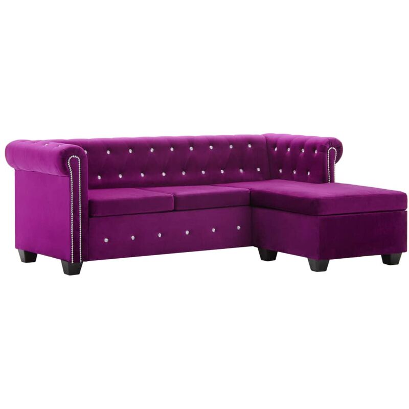 

Sofá chesterfield forma de L de terciopelo 199x142x72 cm morado
