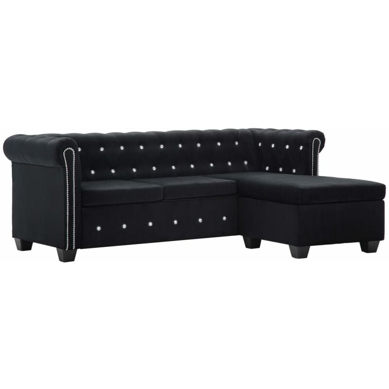 

Sofá Chesterfield forma de L de terciopelo 199x142x72 cm negro