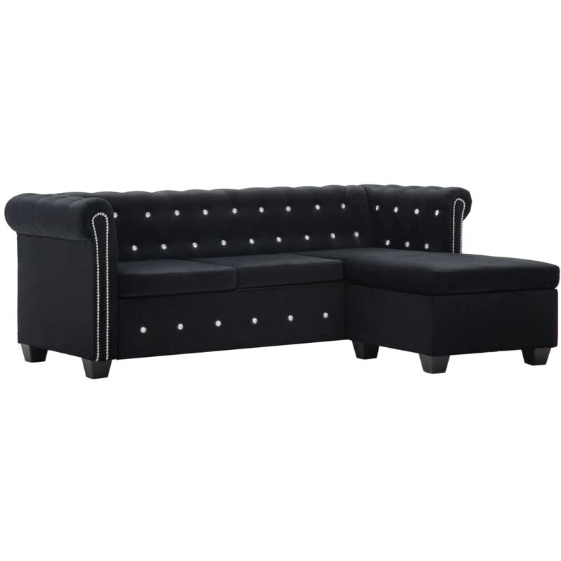 

vidaXL Sofá Chesterfield Forma de L de Terciopelo 199x142x72 cm Negro - Negro
