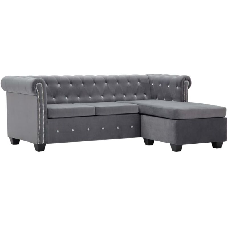 

vidaXL Sofá Chesterfield Forma de L de Terciopelo 199x142x72 cm Gris - Gris