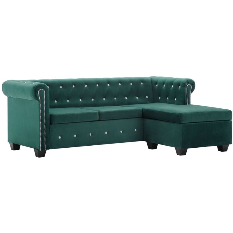 

Sofá chesterfield forma de L de terciopelo 199x142x72 cm verde
