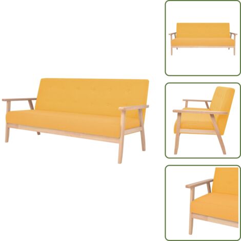 Sofá cómodo - vidaXL Sofá de 3 plazas de tela amarillo - Sofá de madera