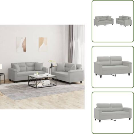 Sofá con almohada - vidaXL Juego de sofás con cojines 2 piezas tela microfibra gris claro - Sofá de madera y metal