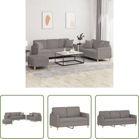 Sofá con almohadas -  Juego de sofás con cojines 3 piezas tela gris taupe