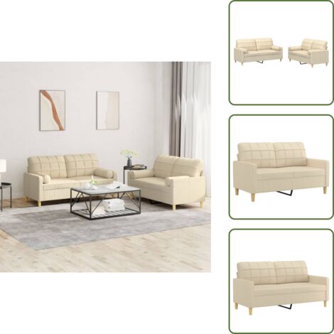 Sofá con almohadas - vidaXL Juego de sofás con cojines 2 piezas tela crema - Sofá de madera y metal