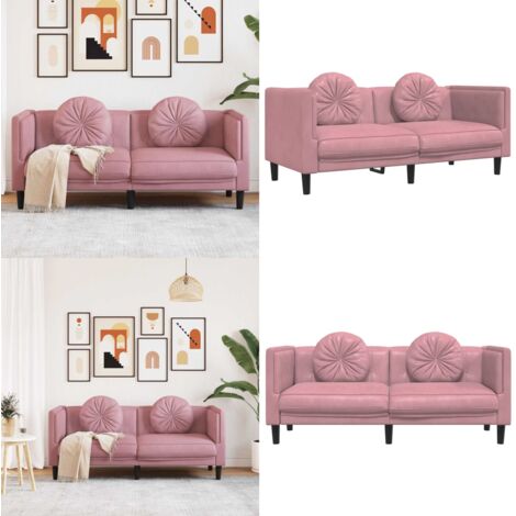 Sofá con cojines 2 plazas terciopelo rosa - Sofá rosa - Sofá terciopelo