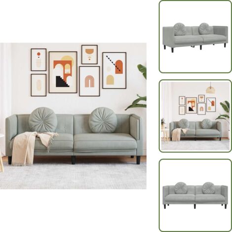Sofá con cojines - vidaXL Sofá con cojines de 3 plazas terciopelo gris claro - Sofá de salón