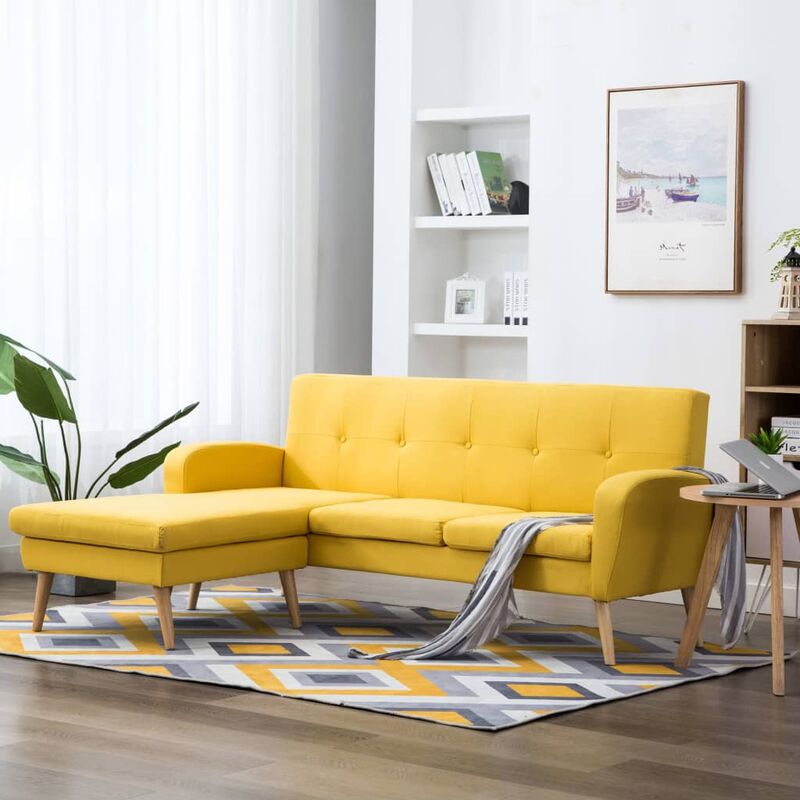 

Sofá con forma de L tapizado de tela amarillo 186x136x79 cm