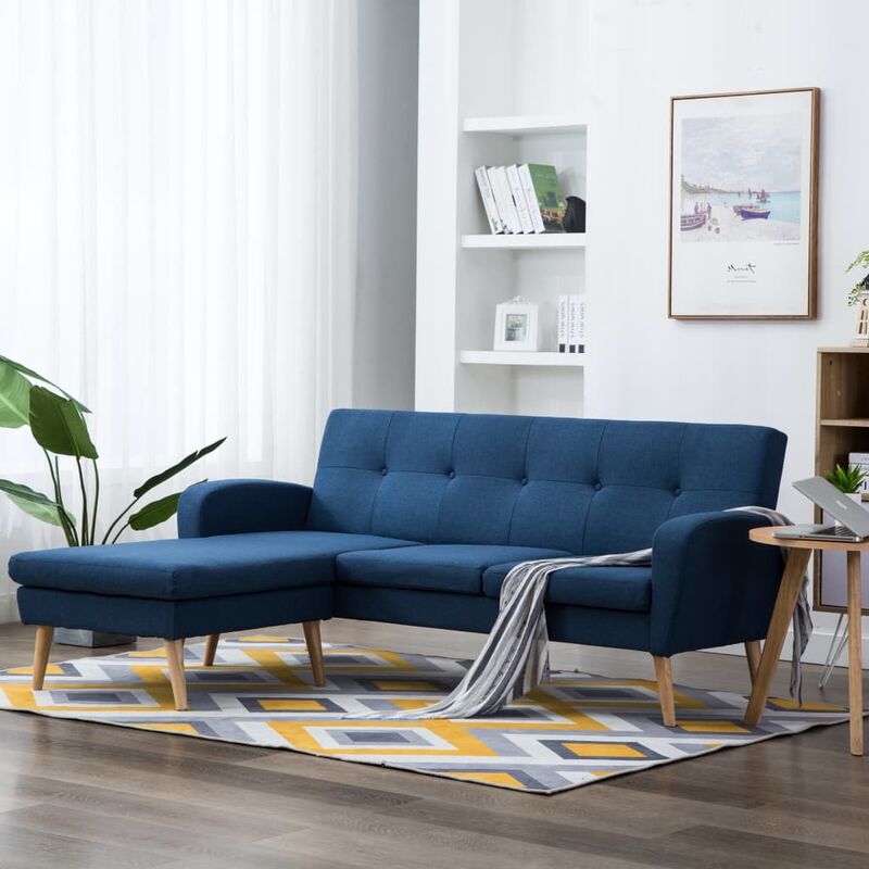 

Sofa con forma de L tapizado de tela azul 186x136x79 cm