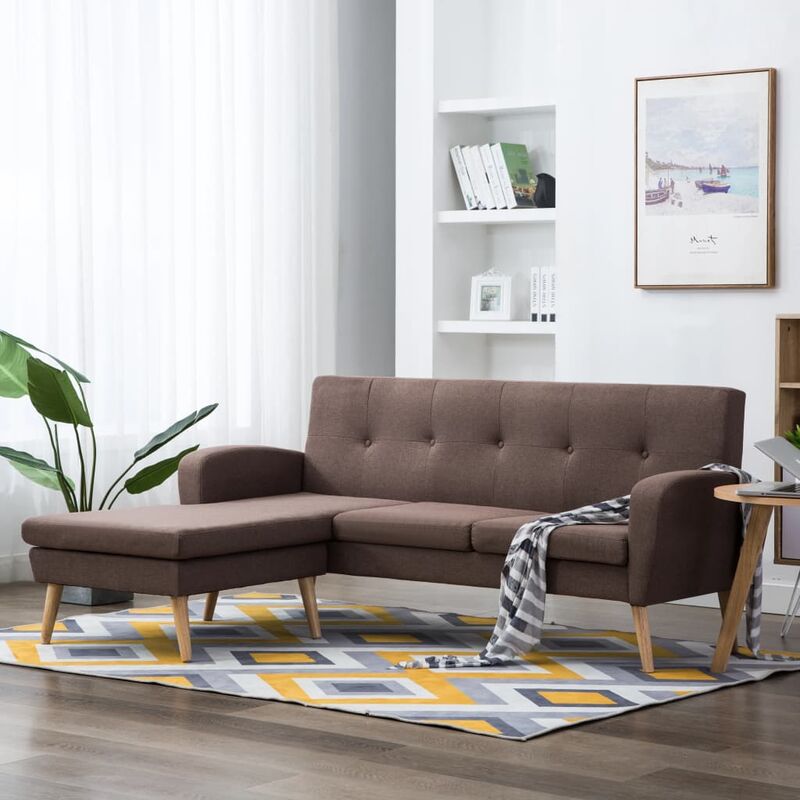 

Sofa con forma de L tapizado de tela marron 186x136x79 cm