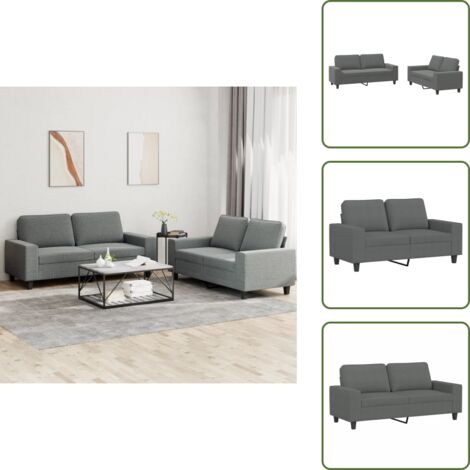 Sofá con relleno - vidaXL Juego de sofás 2 piezas tela gris oscuro - Sofá de madera y metal