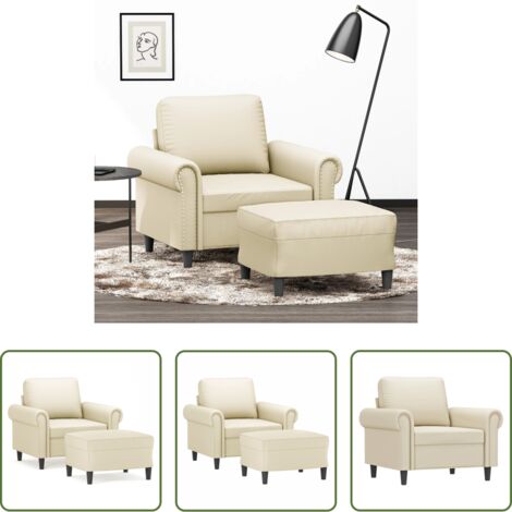 Sofá con reposapiés -  Sillón con taburete cuero sintético color crema 60 cm