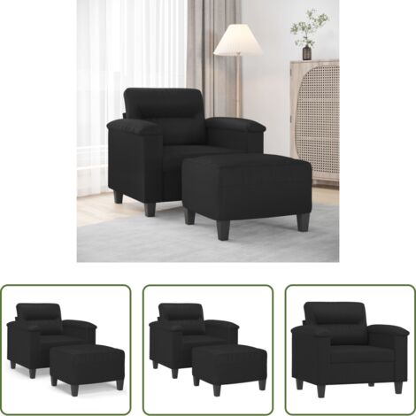 Sofá con reposapiés -  Sillón con taburete cuero sintético negro 60 cm