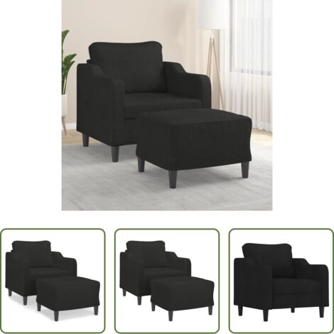 Sofá con reposapiés -  Sillón con taburete tela negro 60 cm