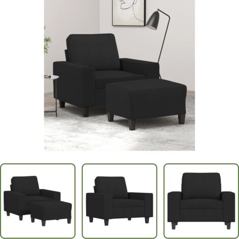 Sofá con reposapiés -  Sillón con taburete tela negro 60 cm