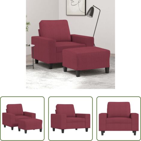 Sofá con reposapiés -  Sillón con taburete tela rojo tinto 60 cm