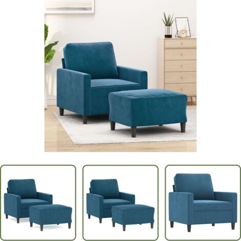 Sofá con reposapiés -  Sillón con taburete terciopelo azul 60 cm
