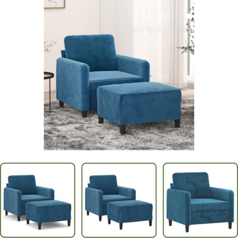 Sofá con reposapiés -  Sillón con taburete terciopelo azul 60 cm