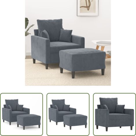 Sofá con reposapiés -  Sillón con taburete terciopelo gris oscuro 60 cm