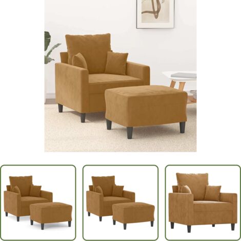 Sofá con reposapiés -  Sillón con taburete terciopelo marrón 60 cm