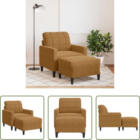 Sofá con reposapiés -  Sillón con taburete terciopelo marrón 60 cm