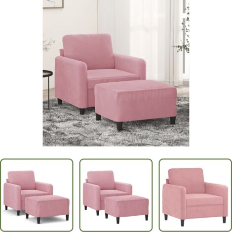 Sofá con reposapiés -  Sillón con taburete terciopelo rosa 60 cm