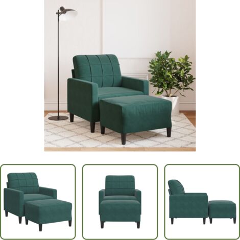 Sofá con reposapiés -  Sillón con taburete terciopelo verde oscuro 60 cm