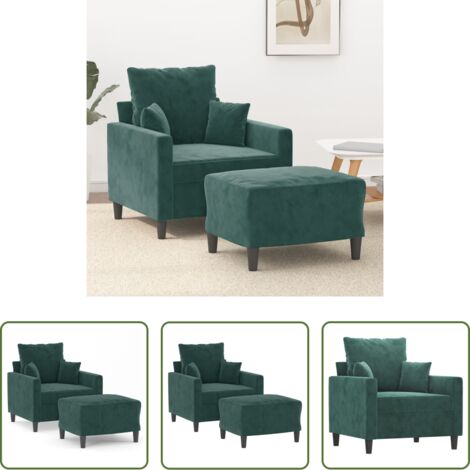 Sofá con reposapiés -  Sillón con taburete terciopelo verde oscuro 60 cm