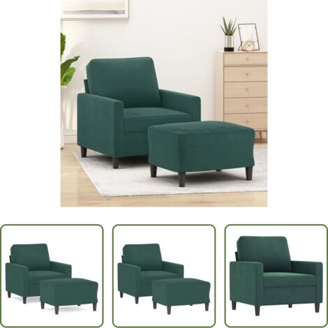 Sofá con reposapiés -  Sillón con taburete terciopelo verde oscuro 60 cm