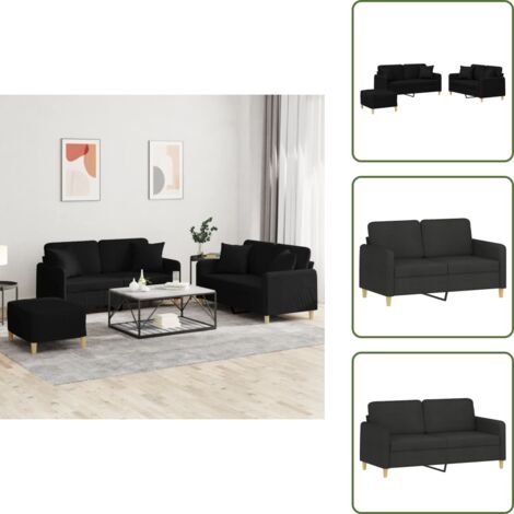 Sofá con reposapiés - vidaXL Juego de sofás con cojines 3 piezas tela negro - Cojines cuadrados